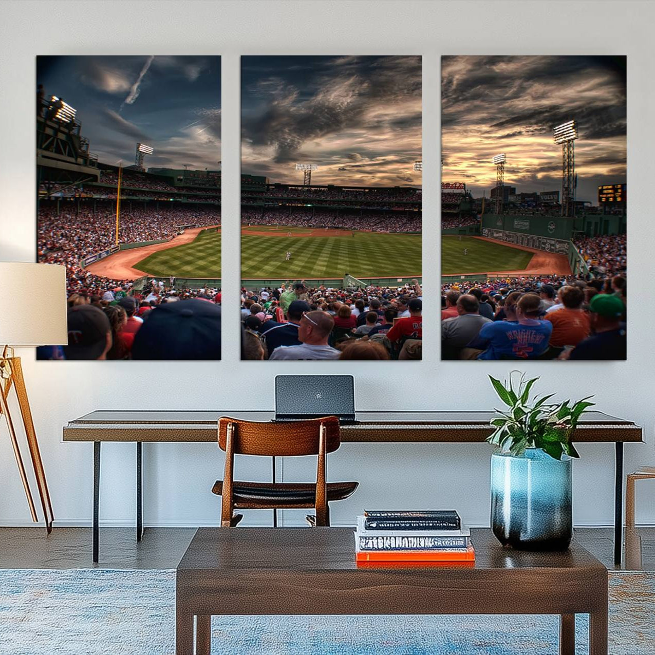 53432-MGV-CV-48X32-3P-Boston Red Sox Baseball Team Print - Massachusetts Fenway Park Stadium Wall Art Canvas Print
