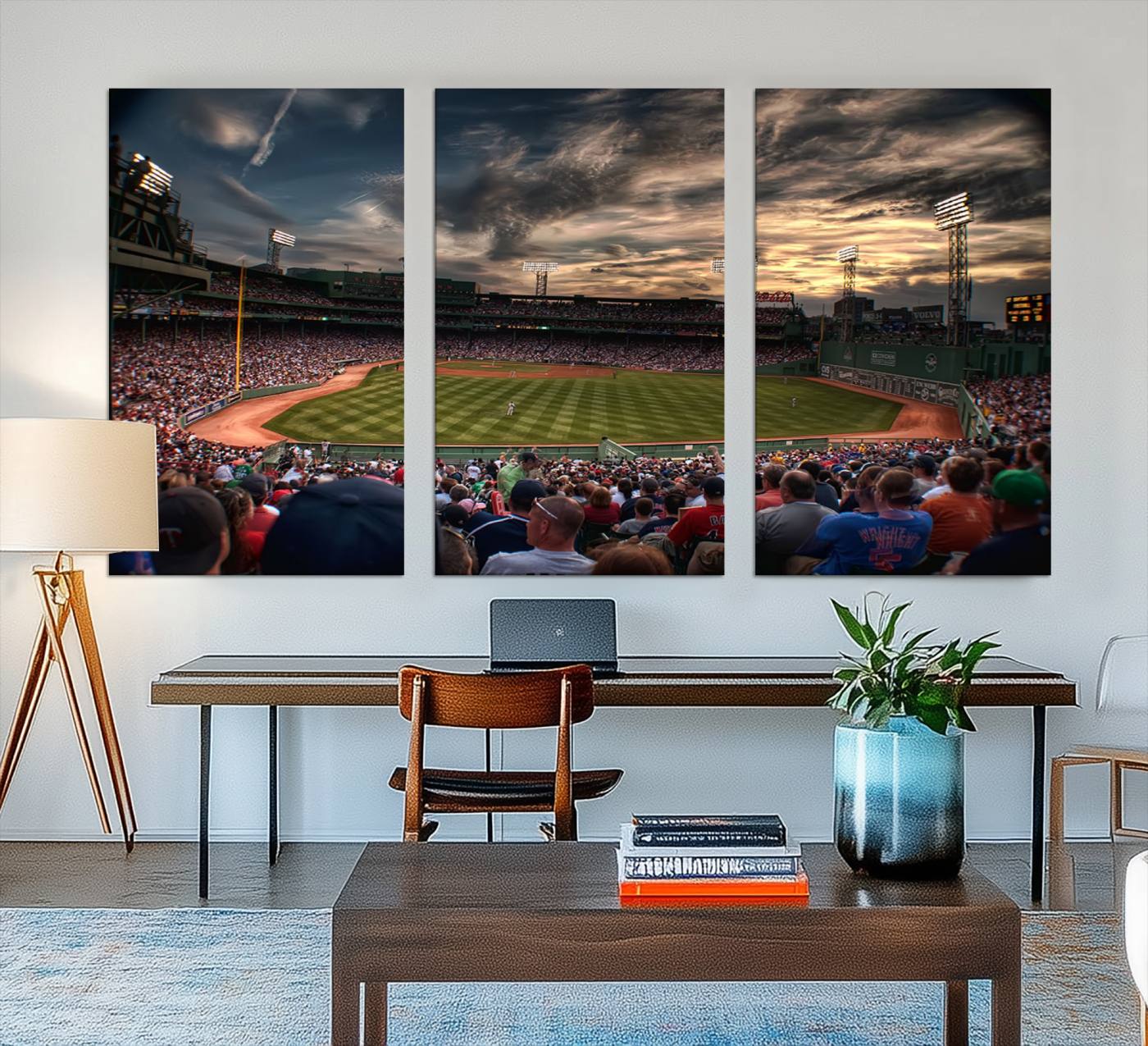 53432-MGV-CV-48X32-3P-Boston Red Sox Baseball Team Print - Massachusetts Fenway Park Stadium Wall Art Canvas Print