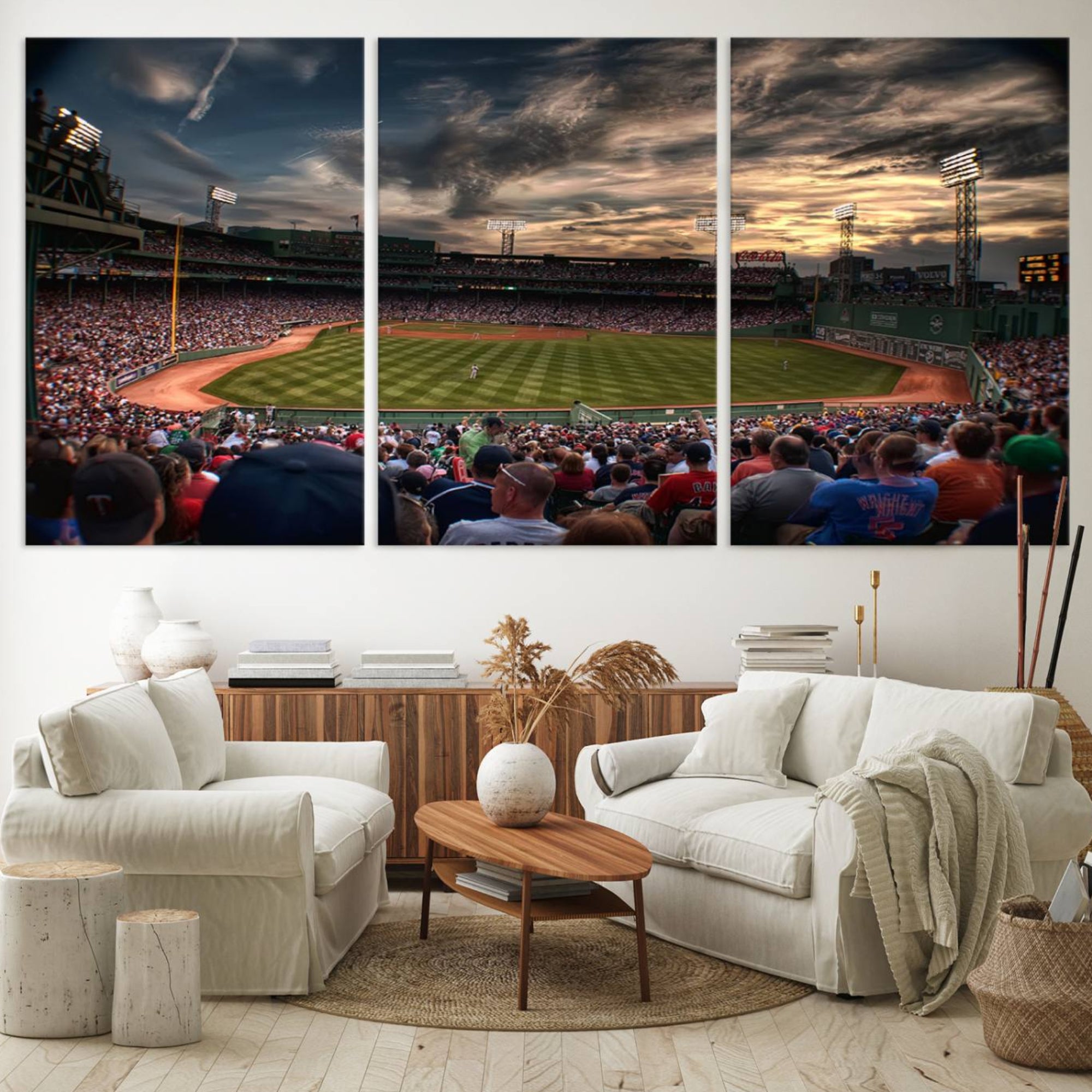53432-MGV-CV-60X30-3P-Boston Red Sox Baseball Team Print - Massachusetts Fenway Park Stadium Wall Art Canvas Print