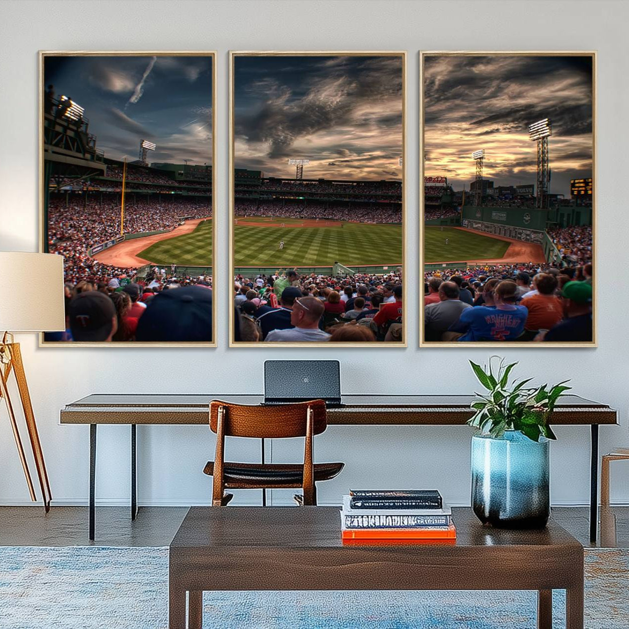 53432-MGV-FC-48X32-3P_Natural-Boston Red Sox Baseball Team Print - Massachusetts Fenway Park Stadium Wall Art Canvas Print