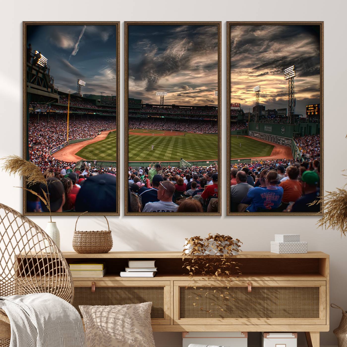 53432-MGV-FC-48X32-3P_Walnut-Boston Red Sox Baseball Team Print - Massachusetts Fenway Park Stadium Wall Art Canvas Print