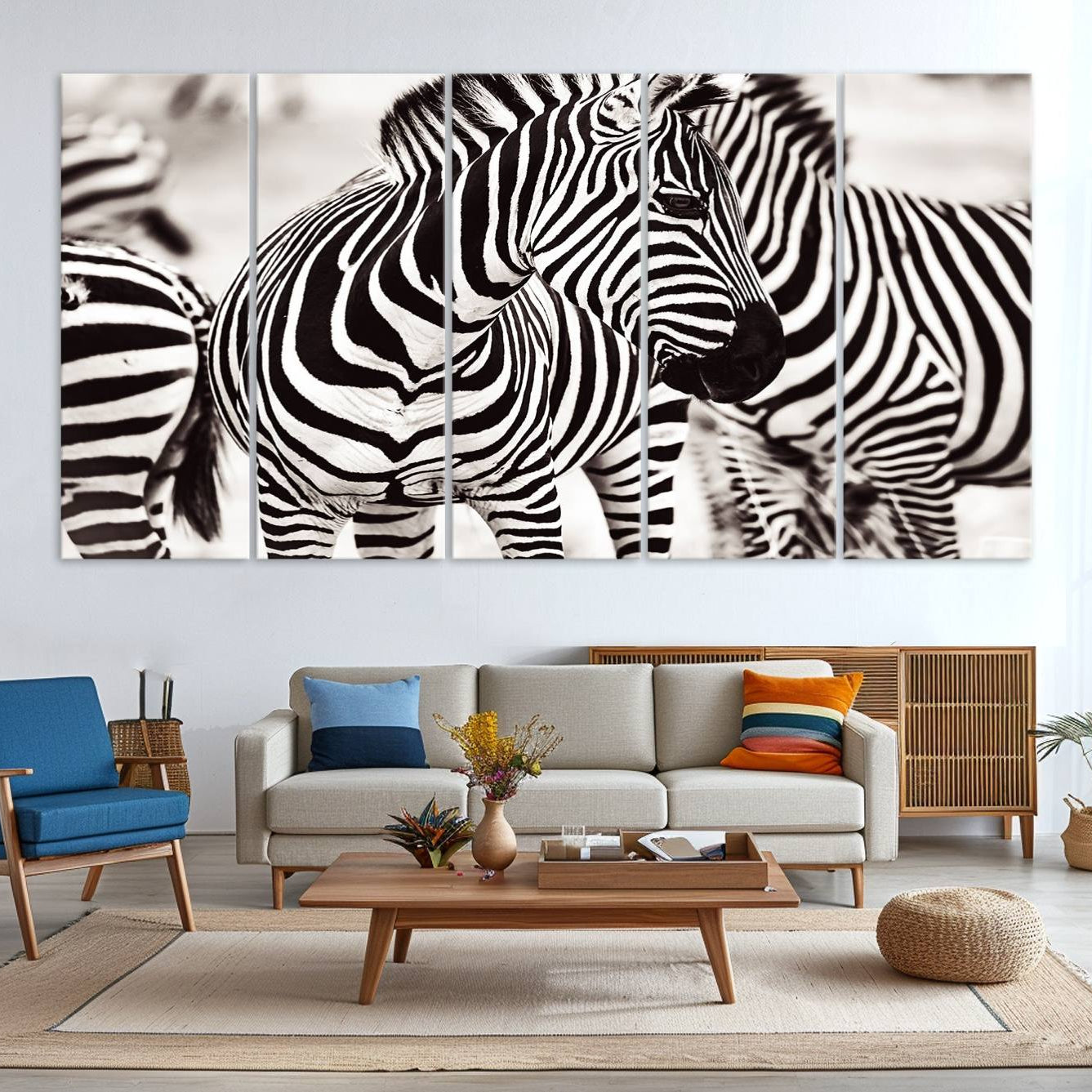 -Brilliant Zebra Photography Art Canvas Print Black and White
