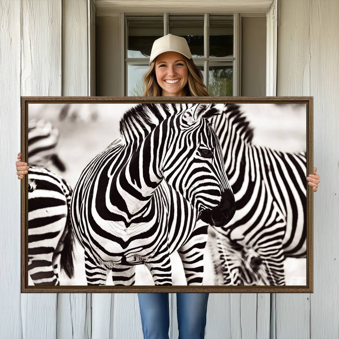 -Brilliant Zebra Photography Art Canvas Print Black and White