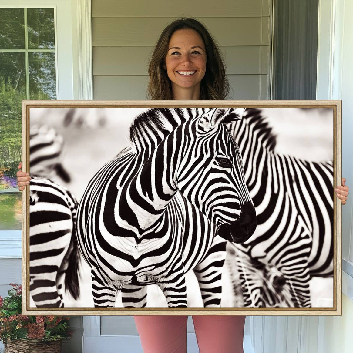 -Brilliant Zebra Photography Art Canvas Print Black and White