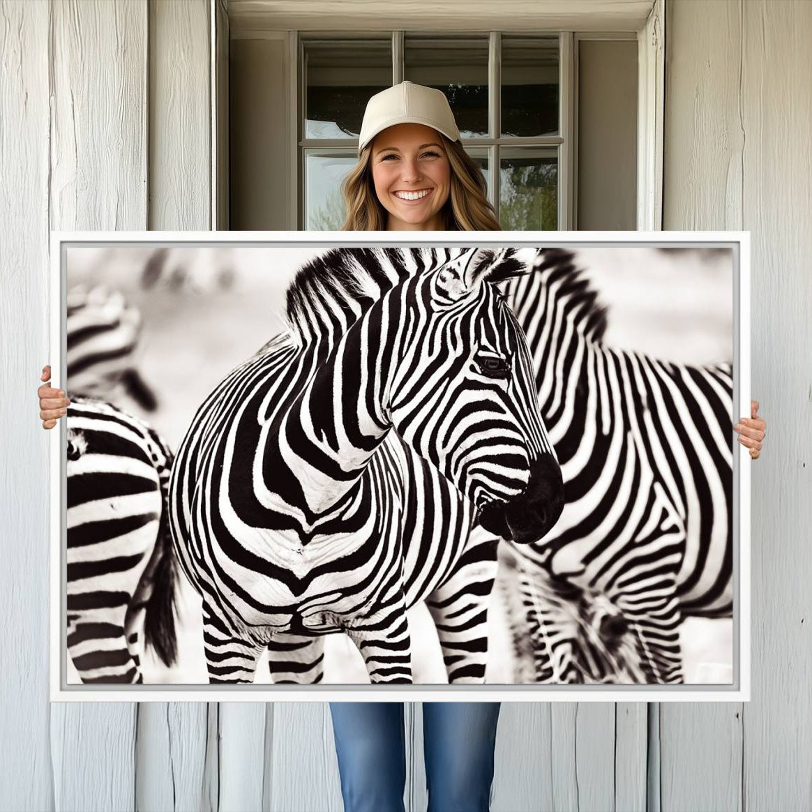 -Brilliant Zebra Photography Art Canvas Print Black and White