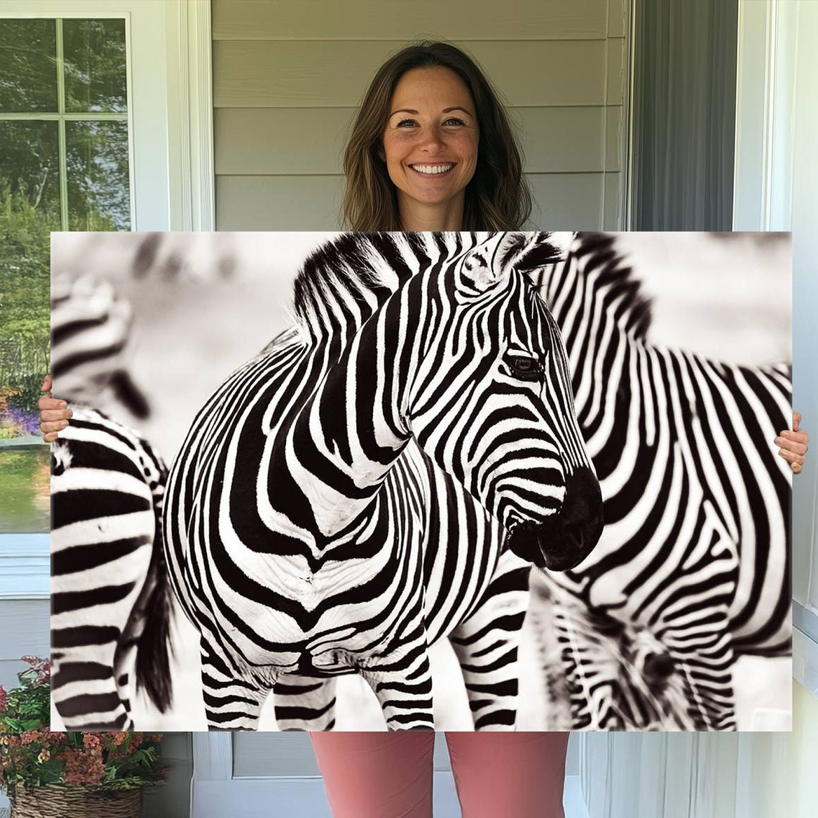 16897-MGV-CV-36X24-Brilliant Zebra Photography Art Canvas Print Black and White