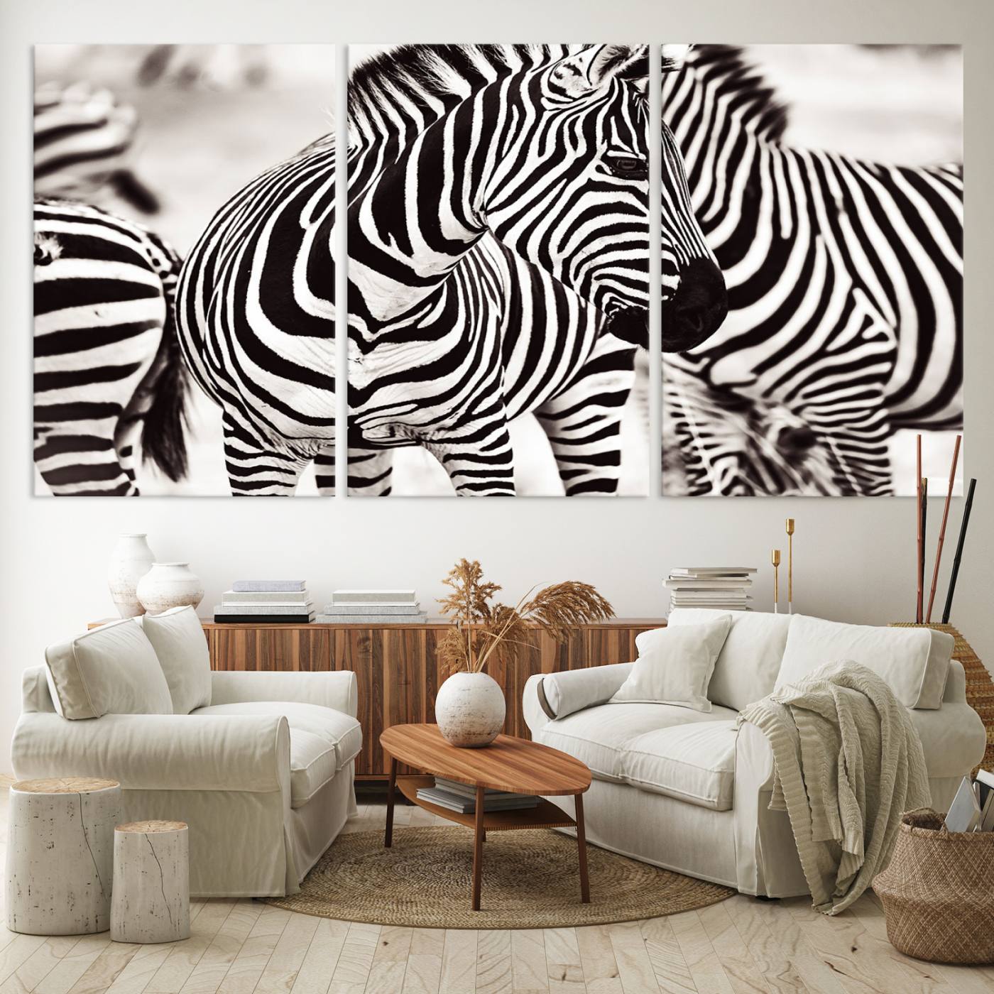 16897-MGV-CV-60X30-3P-Brilliant Zebra Photography Art Canvas Print Black and White
