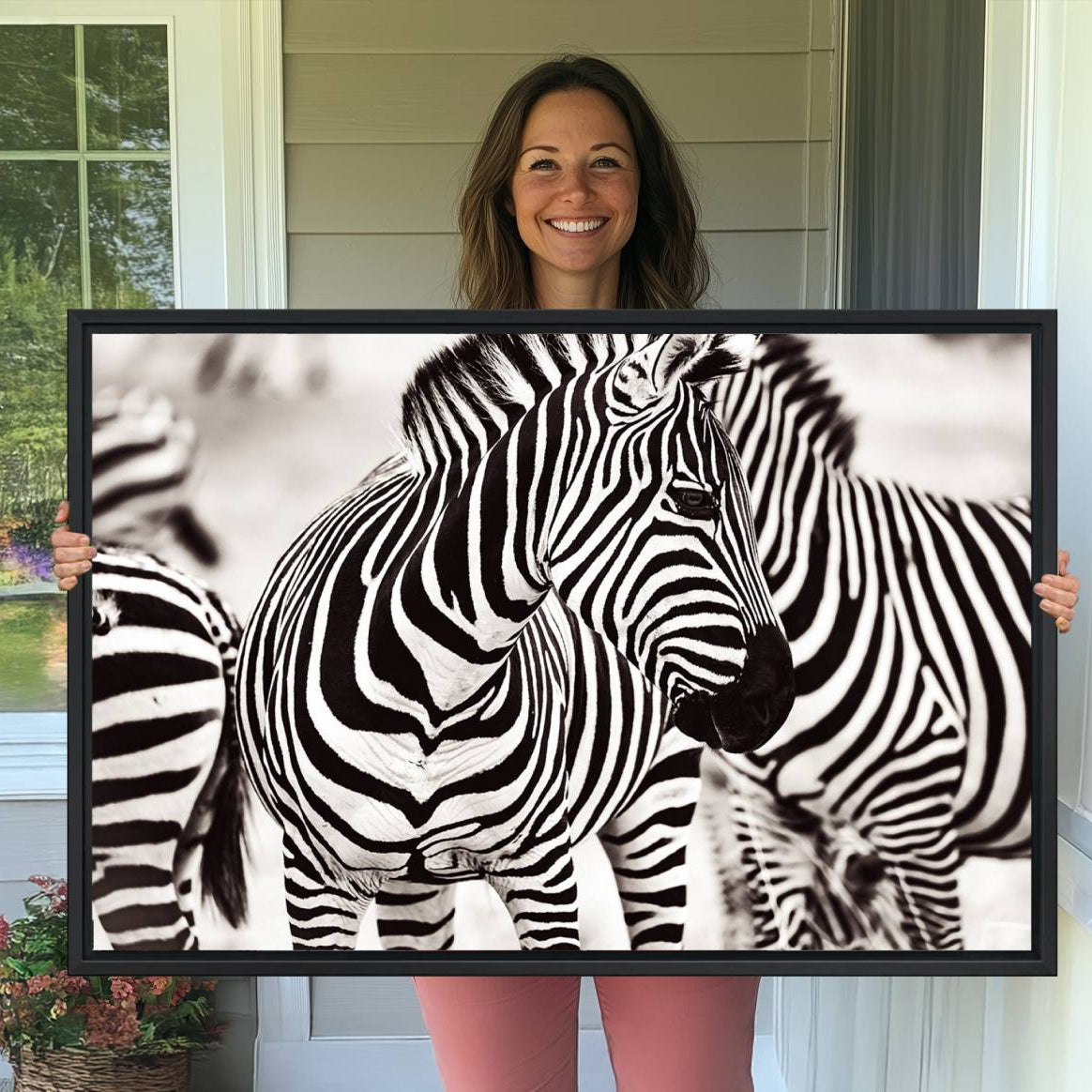 16897-MGV-CV-36X24-Brilliant Zebra Photography Art Canvas Print Black and White