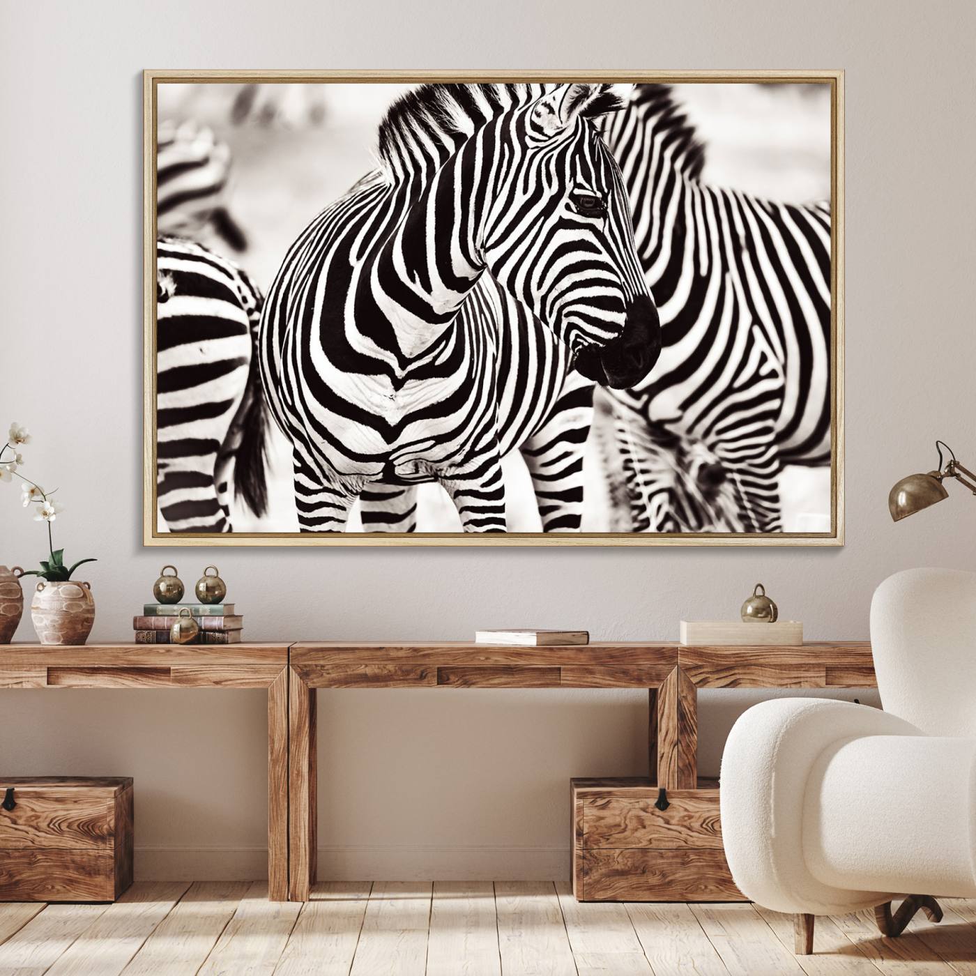 16897-MGV-FC-36X24_Natural-Brilliant Zebra Photography Art Canvas Print Black and White