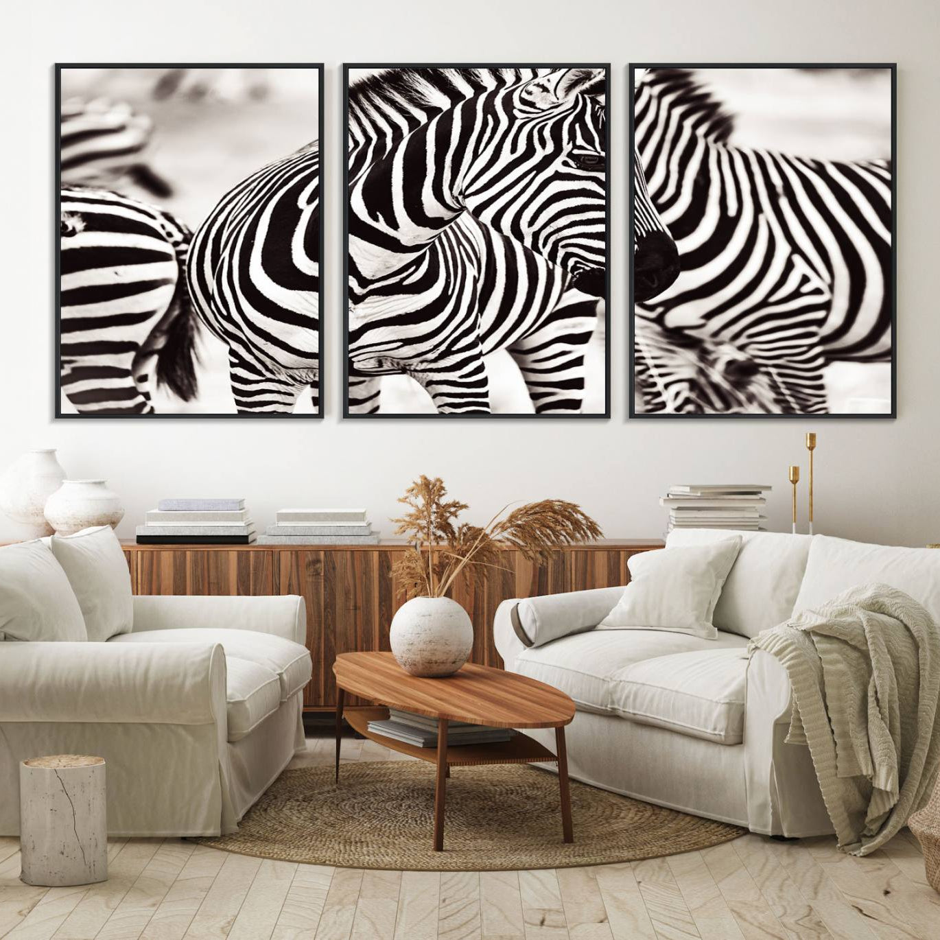 16897-MGV-FC-60X30-3P_Black-Brilliant Zebra Photography Art Canvas Print Black and White
