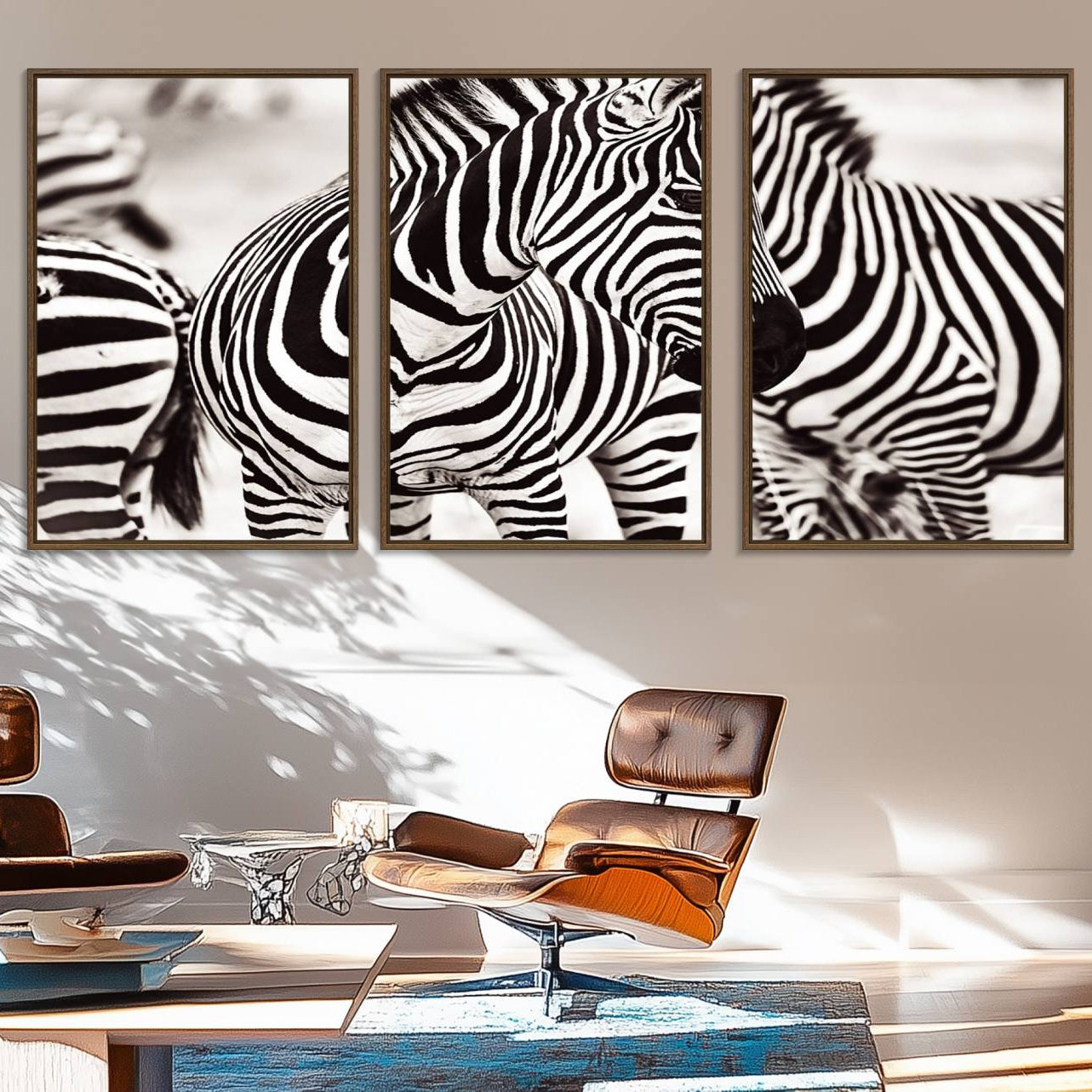 16897-MGV-FC-60X30-3P_Walnut-Brilliant Zebra Photography Art Canvas Print Black and White