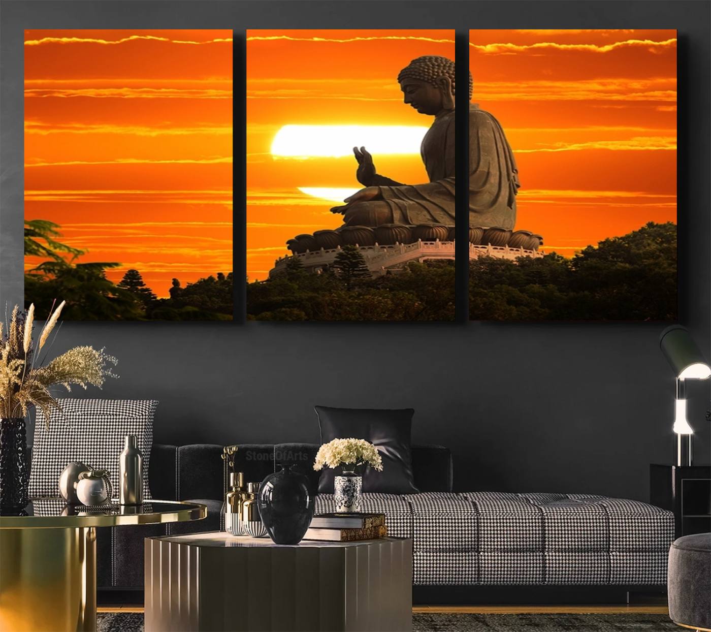 -Buddha Statue at Sunset Canvas Print