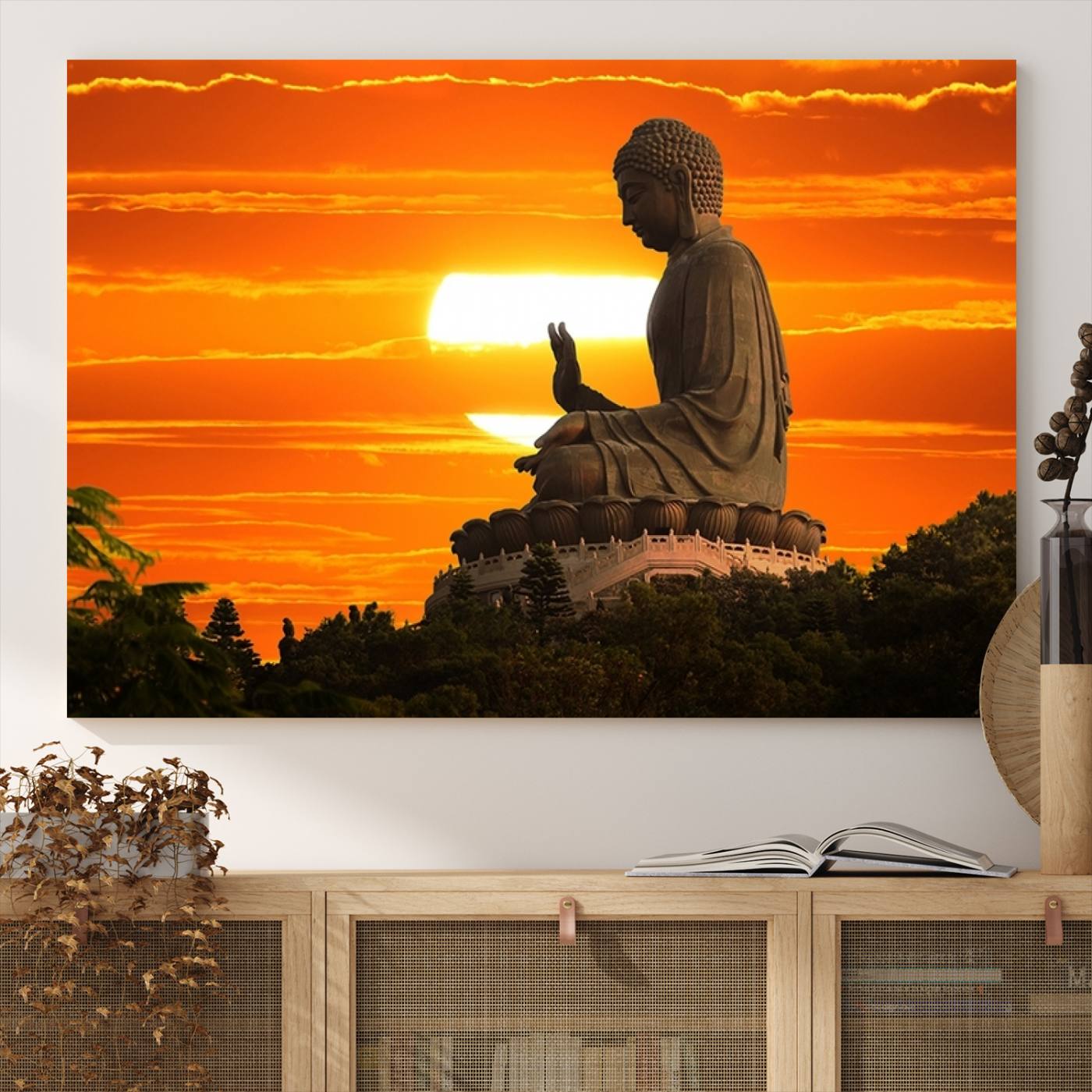 -Buddha Statue at Sunset Canvas Print