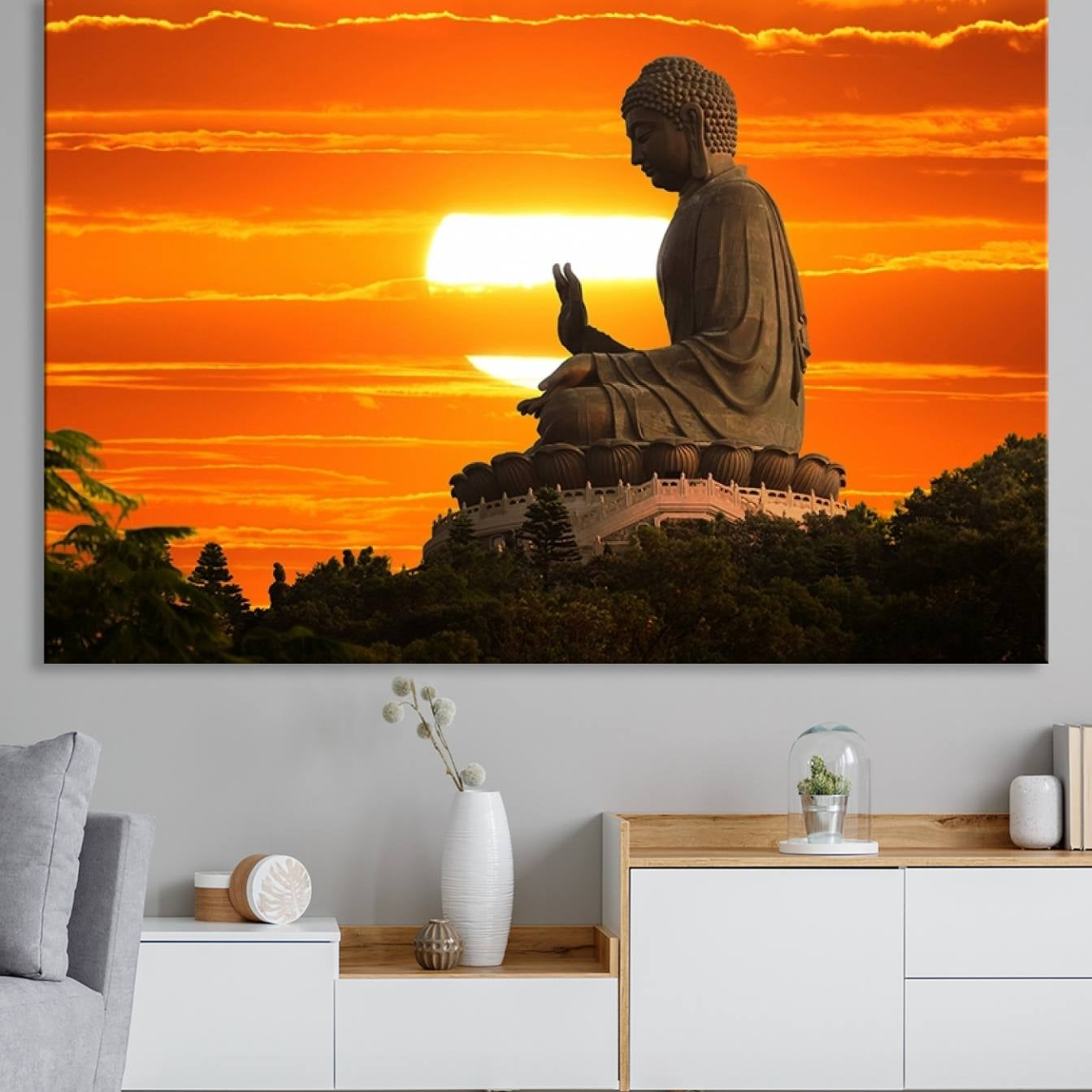 -Buddha Statue at Sunset Canvas Print