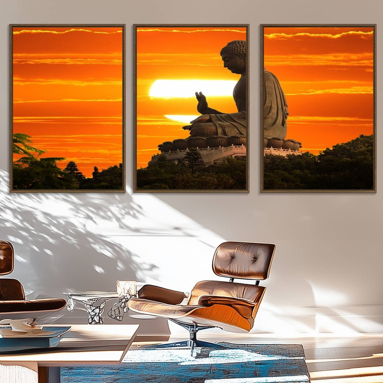 90122-MGV-FC-60X30-3P_Walnut-Buddha Statue at Sunset Canvas Print