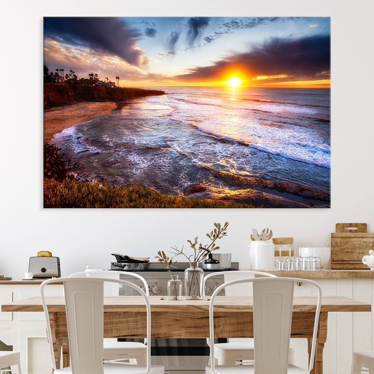 -California Coastline Sunset Canvas Art for Beach House Decor