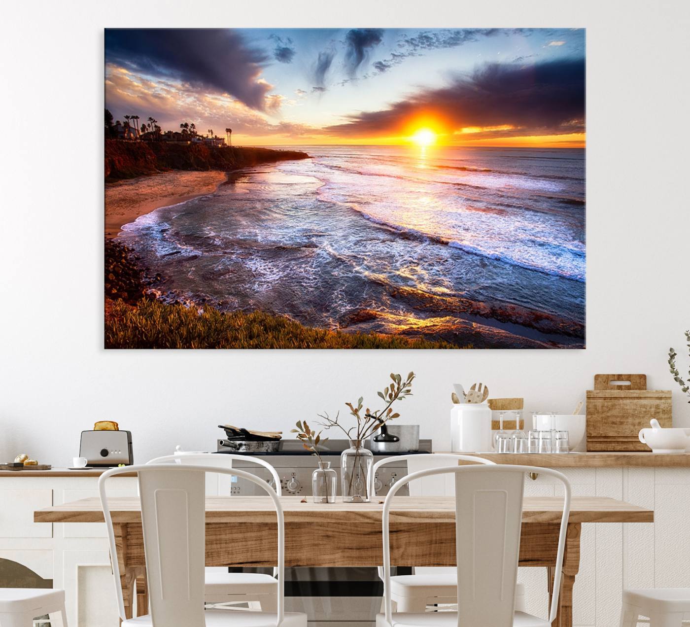 -California Coastline Sunset Canvas Art for Beach House Decor