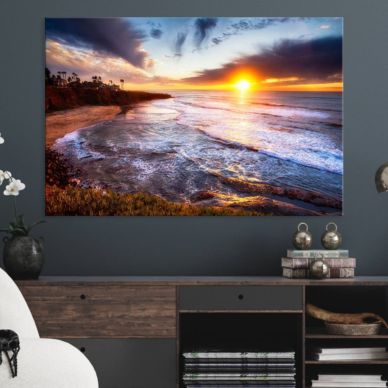 -California Coastline Sunset Canvas Art for Beach House Decor