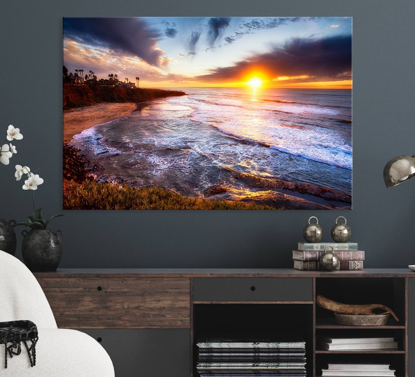 -California Coastline Sunset Canvas Art for Beach House Decor
