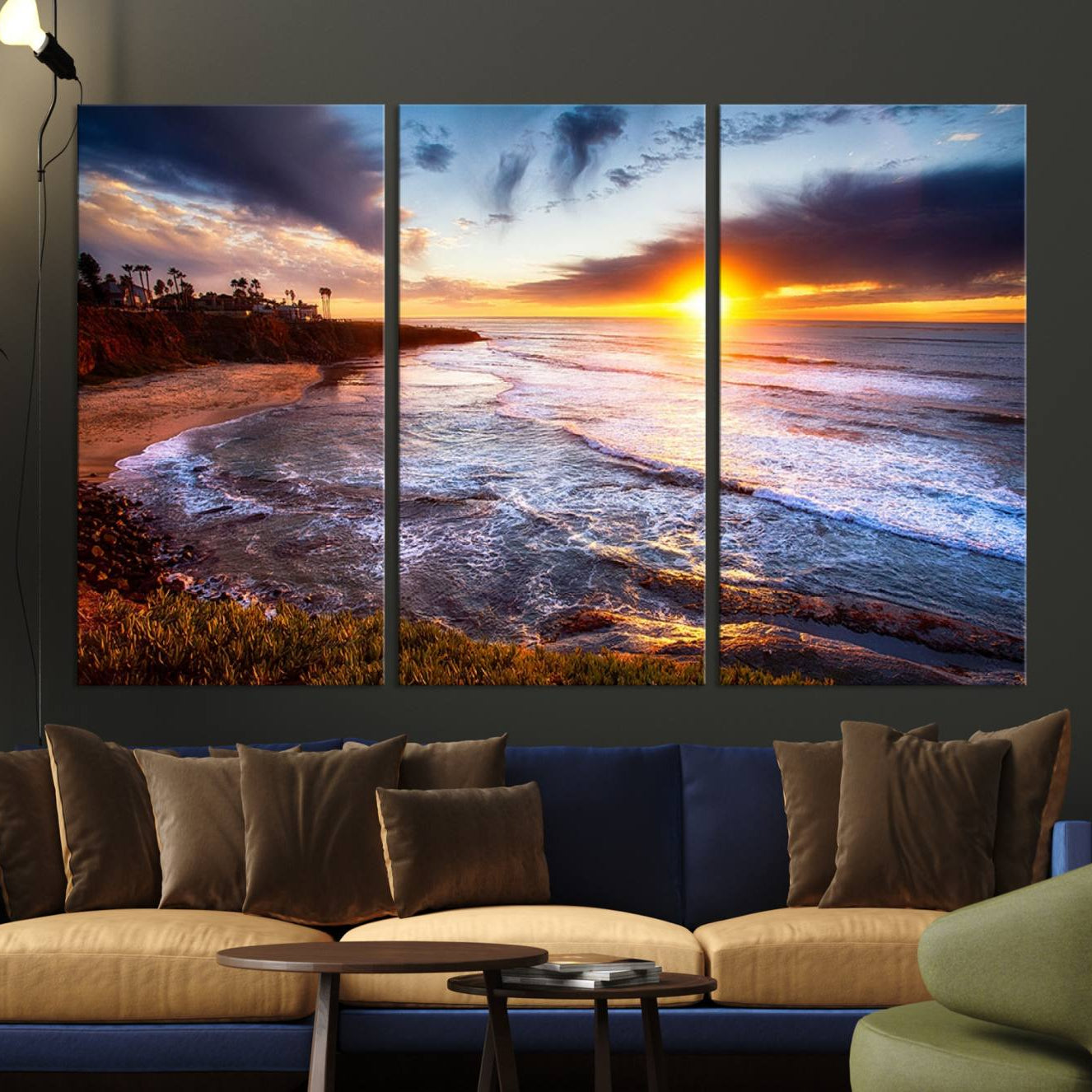 -California Coastline Sunset Canvas Art for Beach House Decor