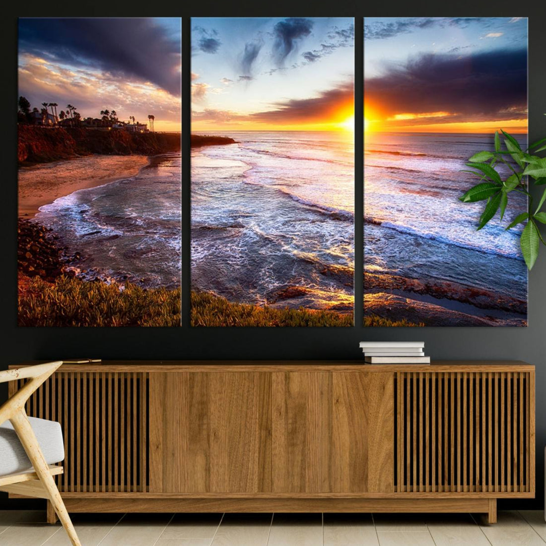 California Coastline Sunset Canvas Art for Beach House Decor