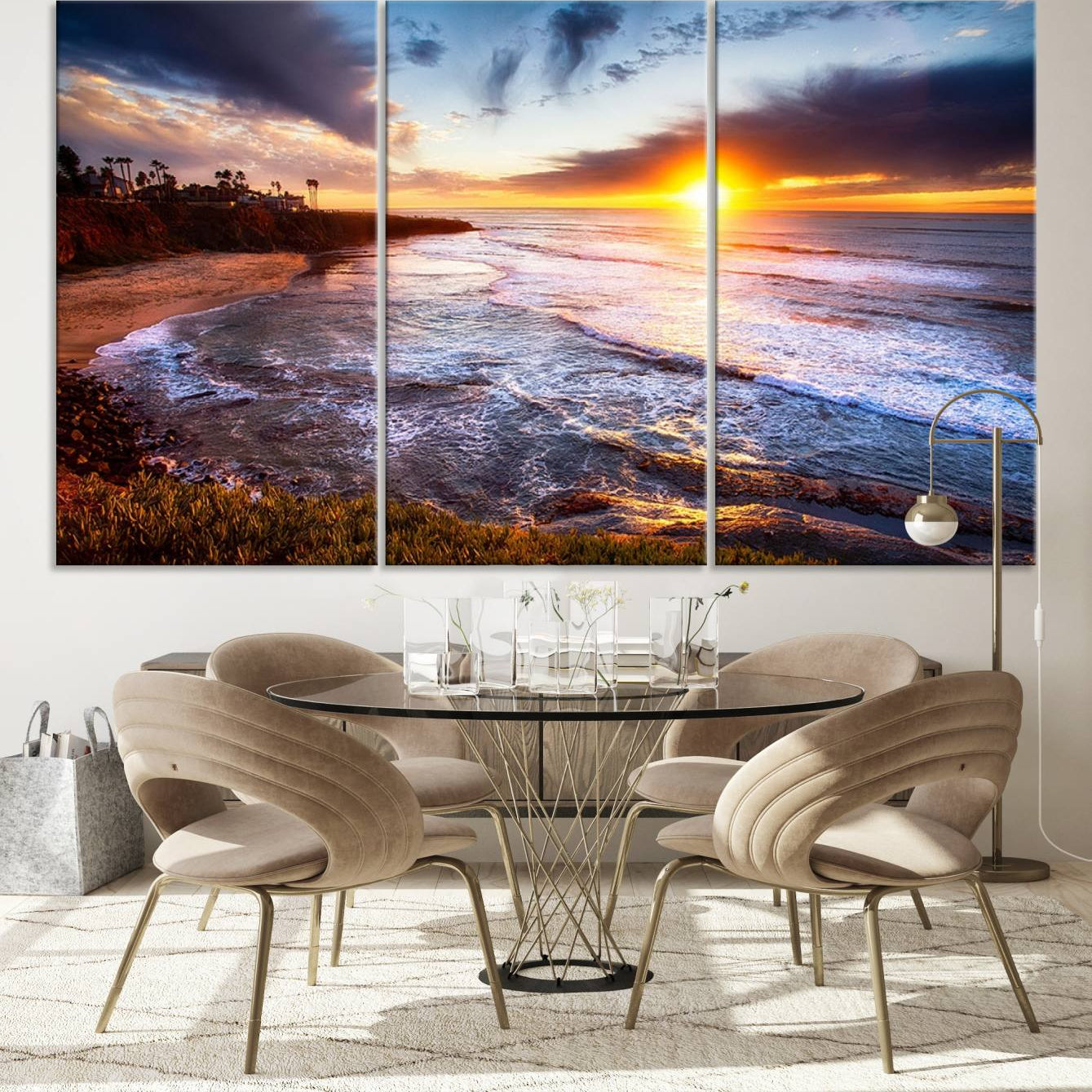 -California Coastline Sunset Canvas Art for Beach House Decor