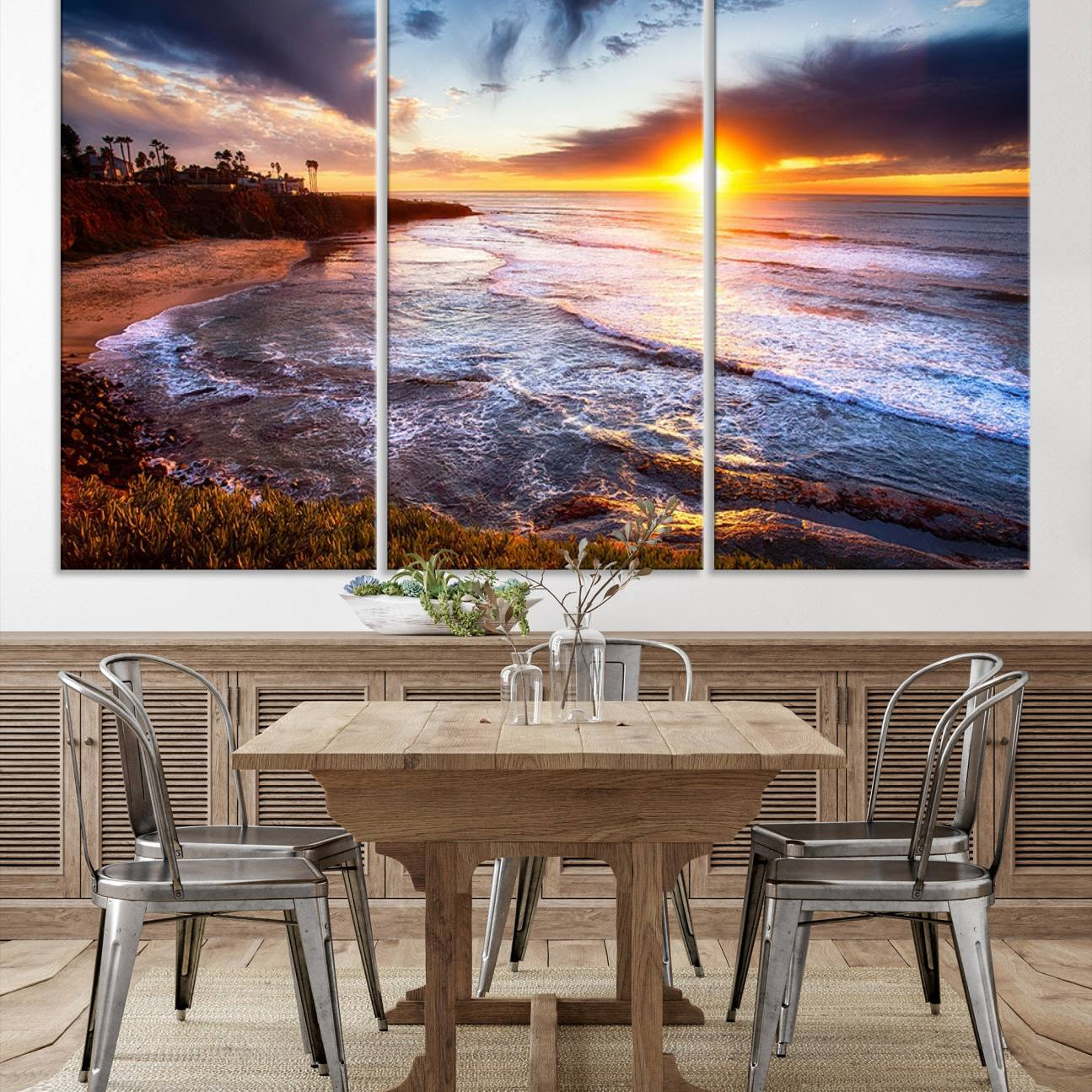 -California Coastline Sunset Canvas Art for Beach House Decor