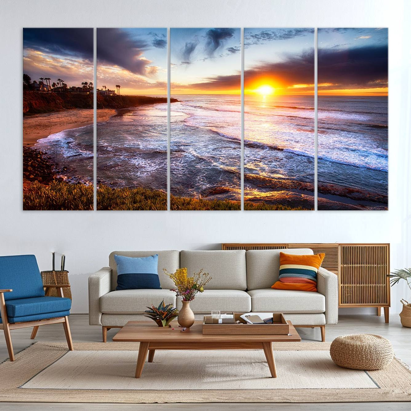 -California Coastline Sunset Canvas Art for Beach House Decor