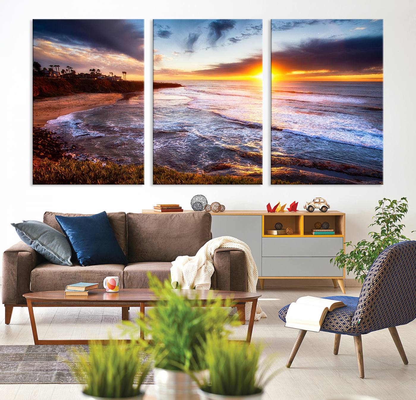 -California Coastline Sunset Canvas Art for Beach House Decor