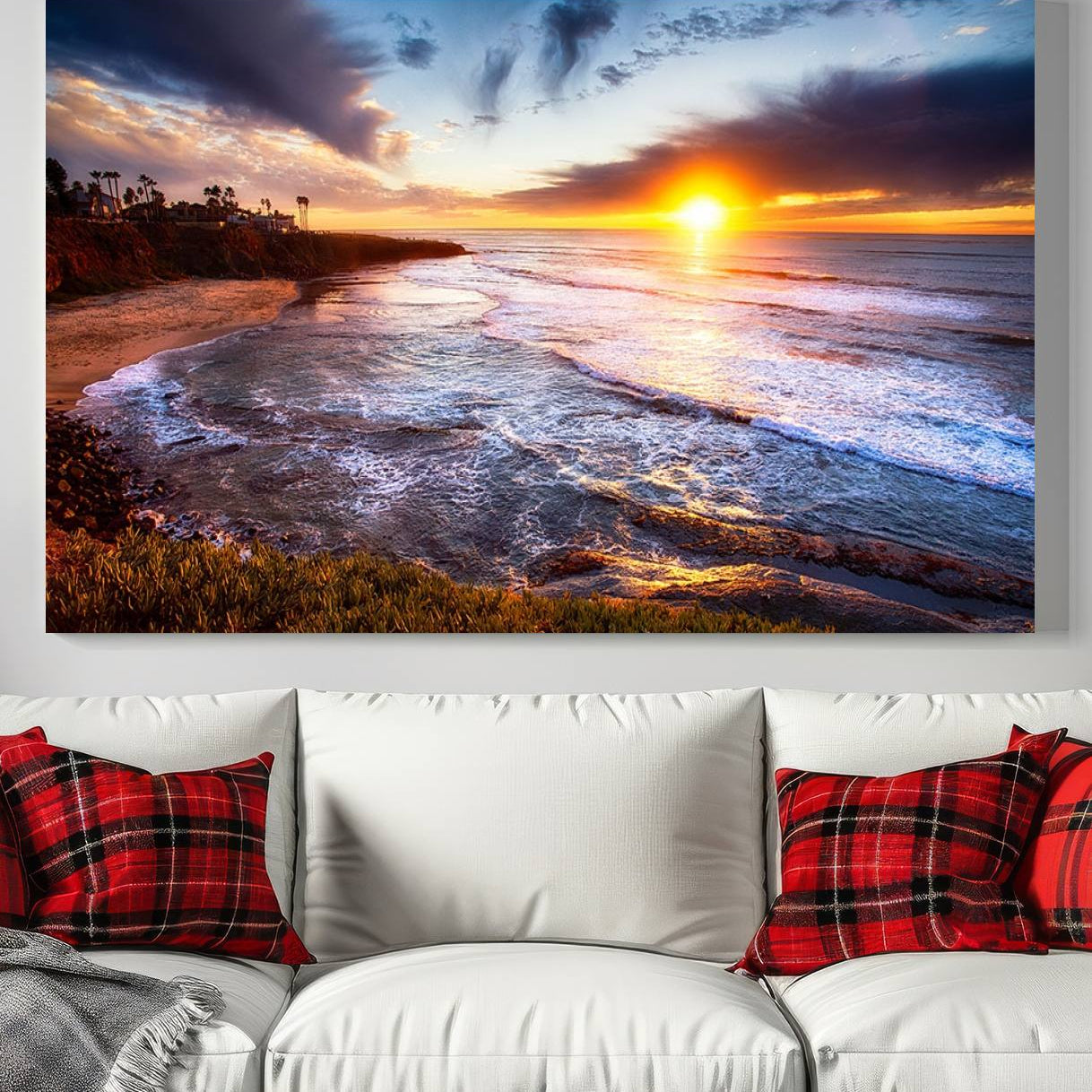 13862-MGV-CV-36X24-California Coastline Sunset Canvas Art for Beach House Decor
