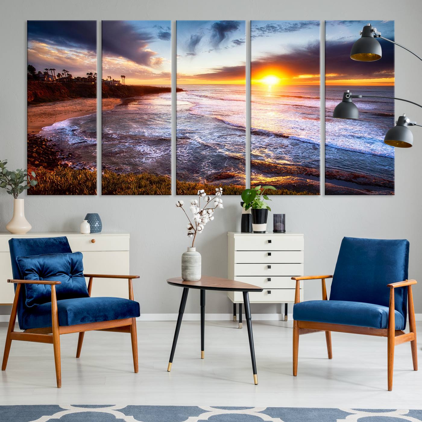 -California Coastline Sunset Canvas Art for Beach House Decor