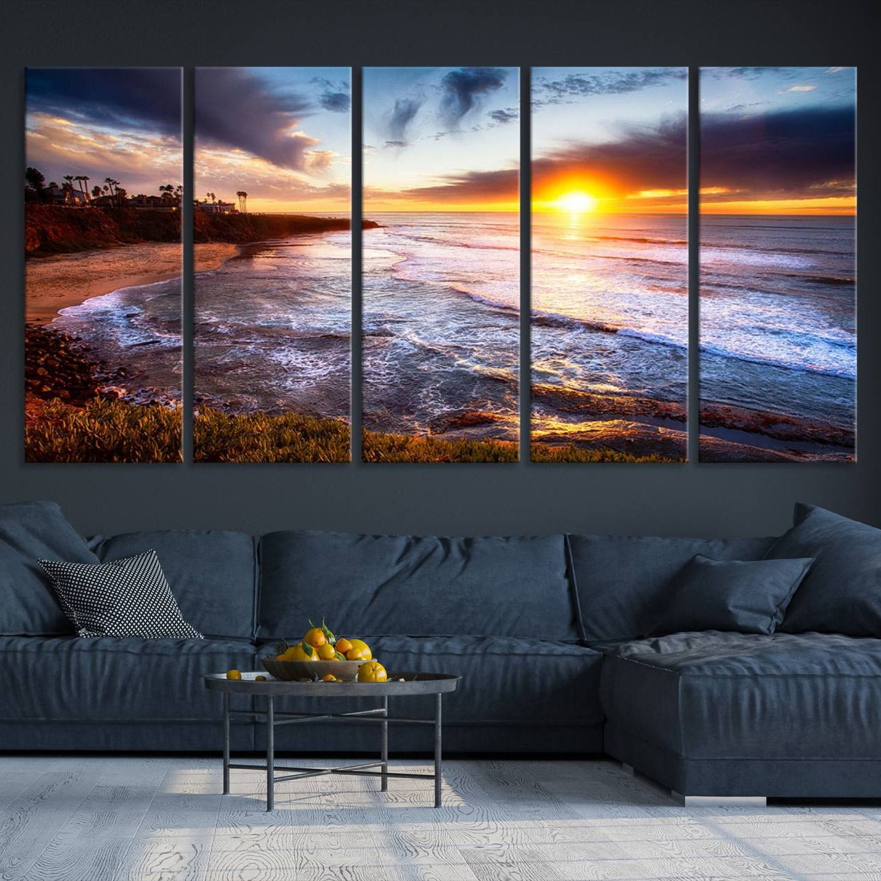 -California Coastline Sunset Canvas Art for Beach House Decor