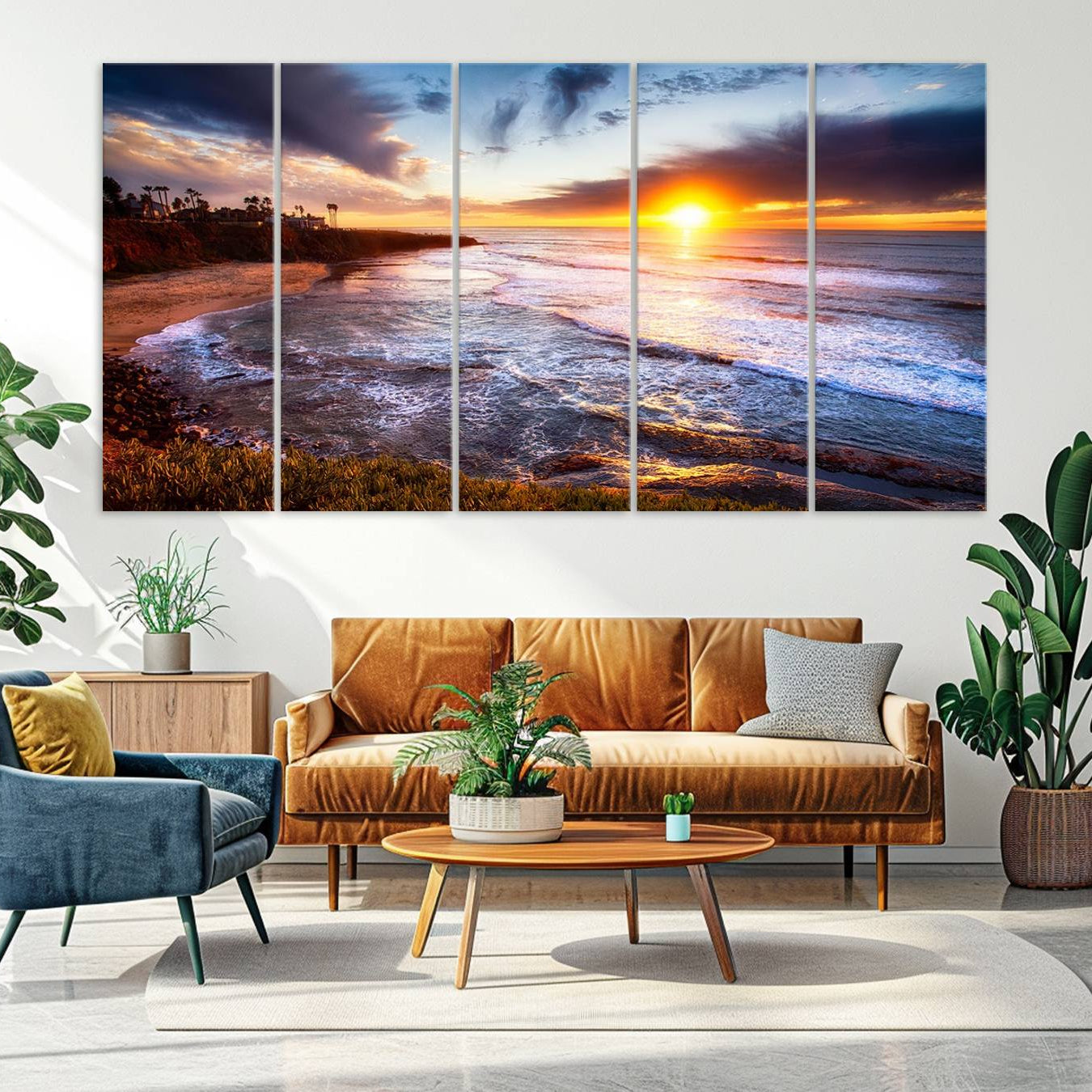 -California Coastline Sunset Canvas Art for Beach House Decor