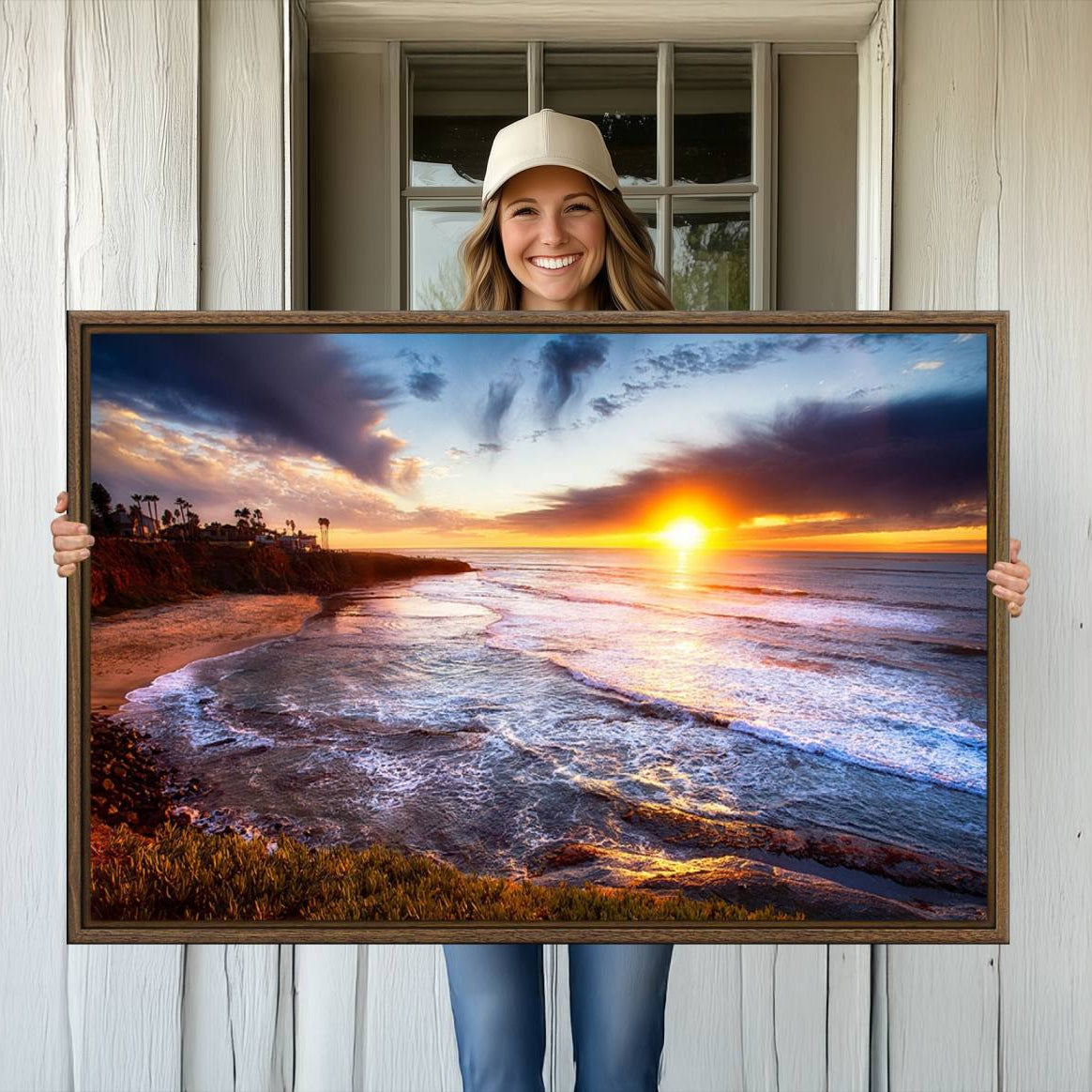 -California Coastline Sunset Canvas Art for Beach House Decor