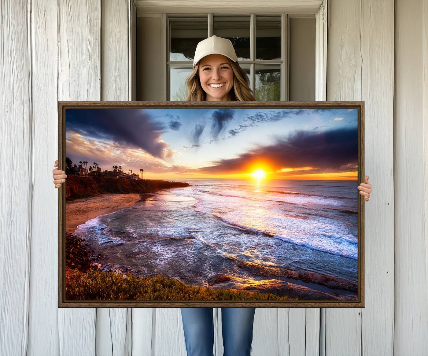 -California Coastline Sunset Canvas Art for Beach House Decor