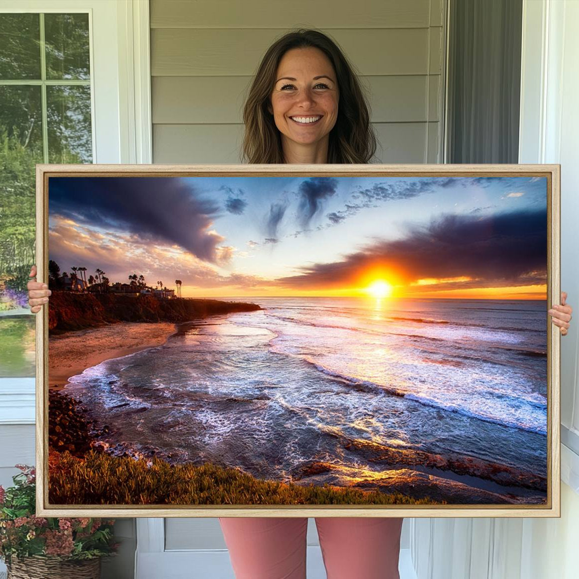 -California Coastline Sunset Canvas Art for Beach House Decor