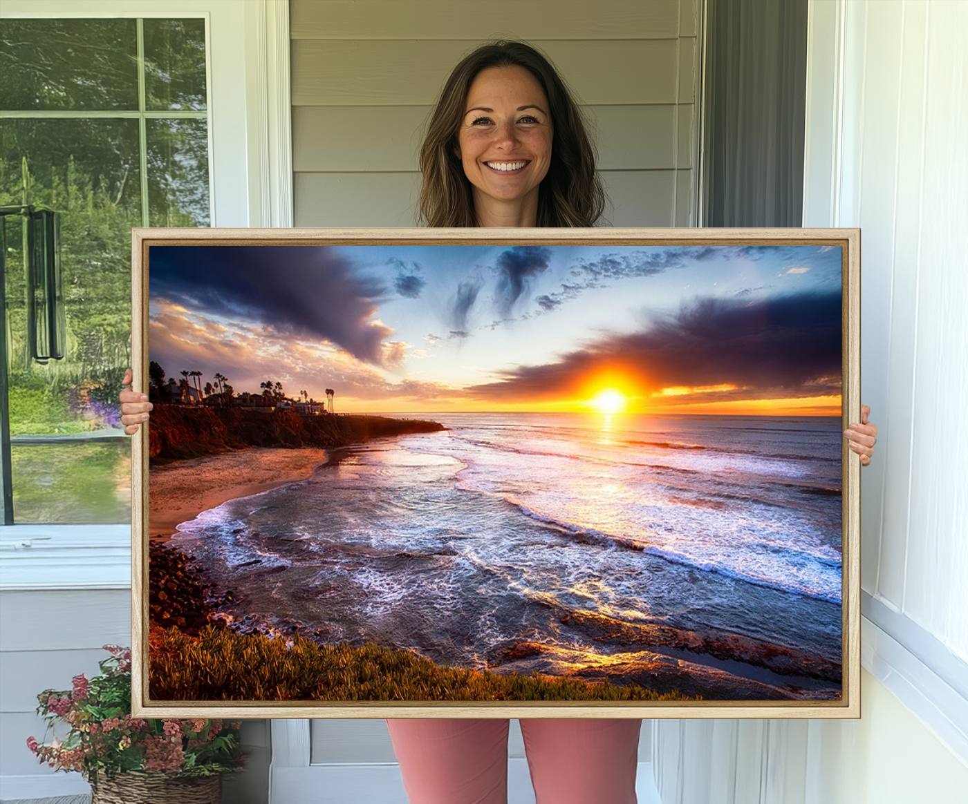 -California Coastline Sunset Canvas Art for Beach House Decor