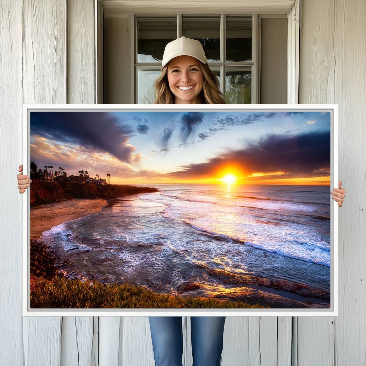 -California Coastline Sunset Canvas Art for Beach House Decor