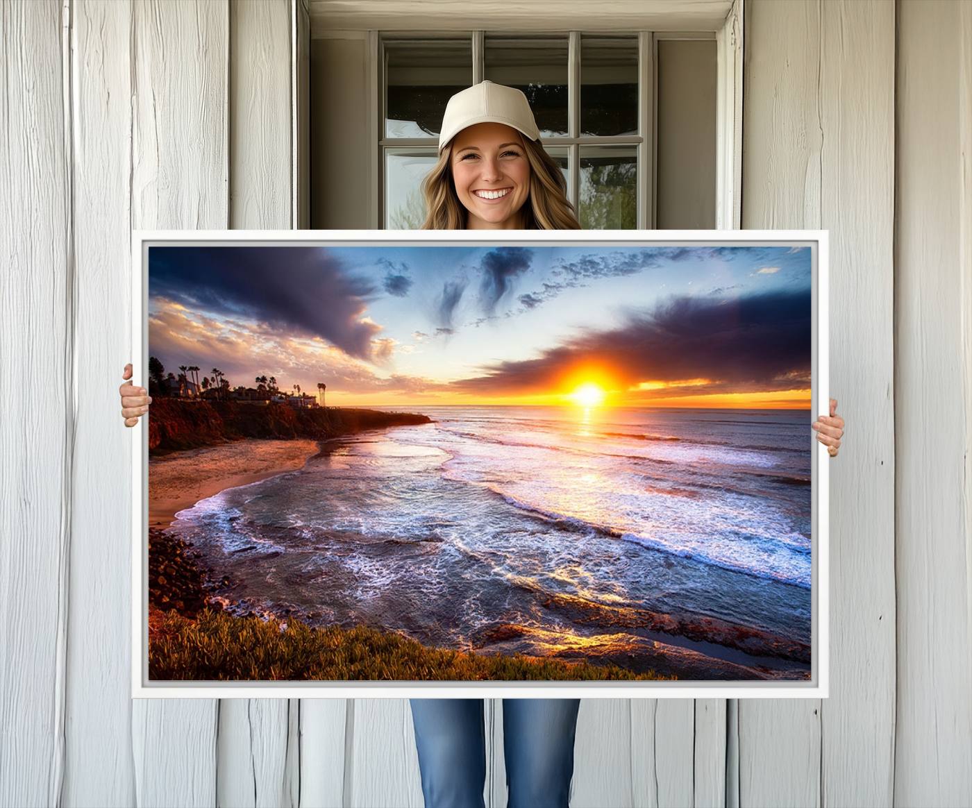 -California Coastline Sunset Canvas Art for Beach House Decor