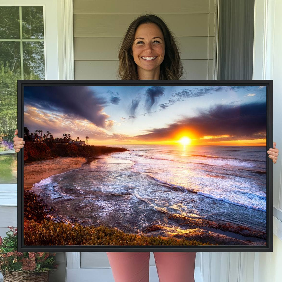 -California Coastline Sunset Canvas Art for Beach House Decor