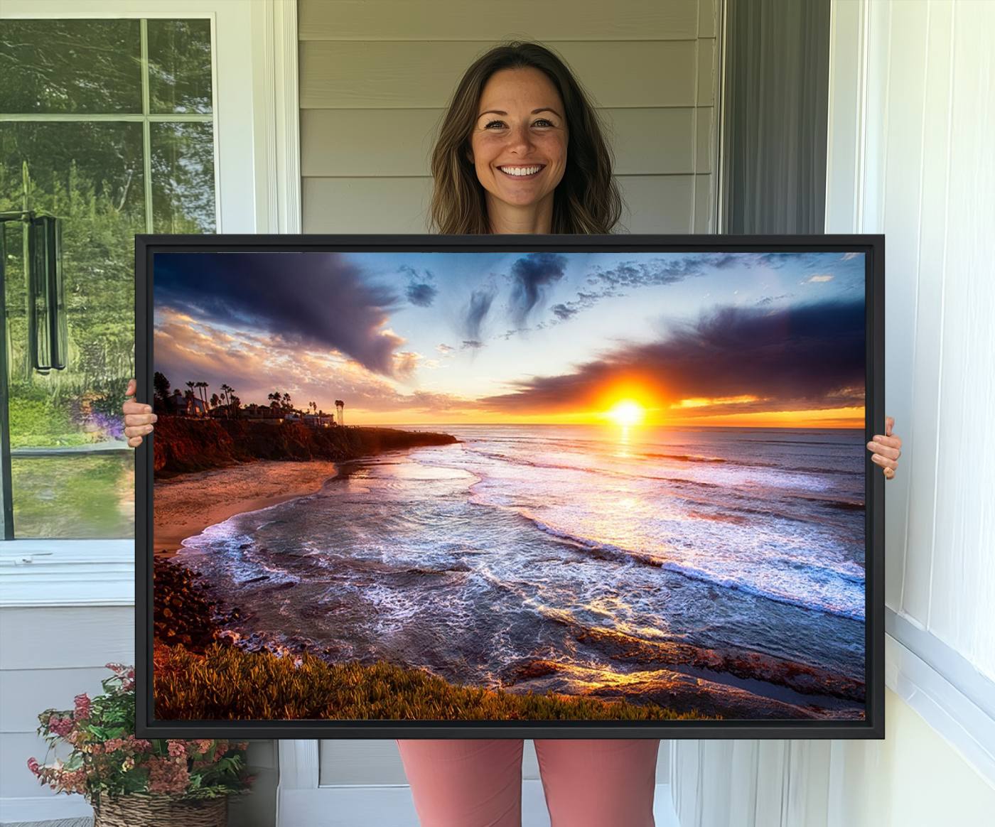 -California Coastline Sunset Canvas Art for Beach House Decor