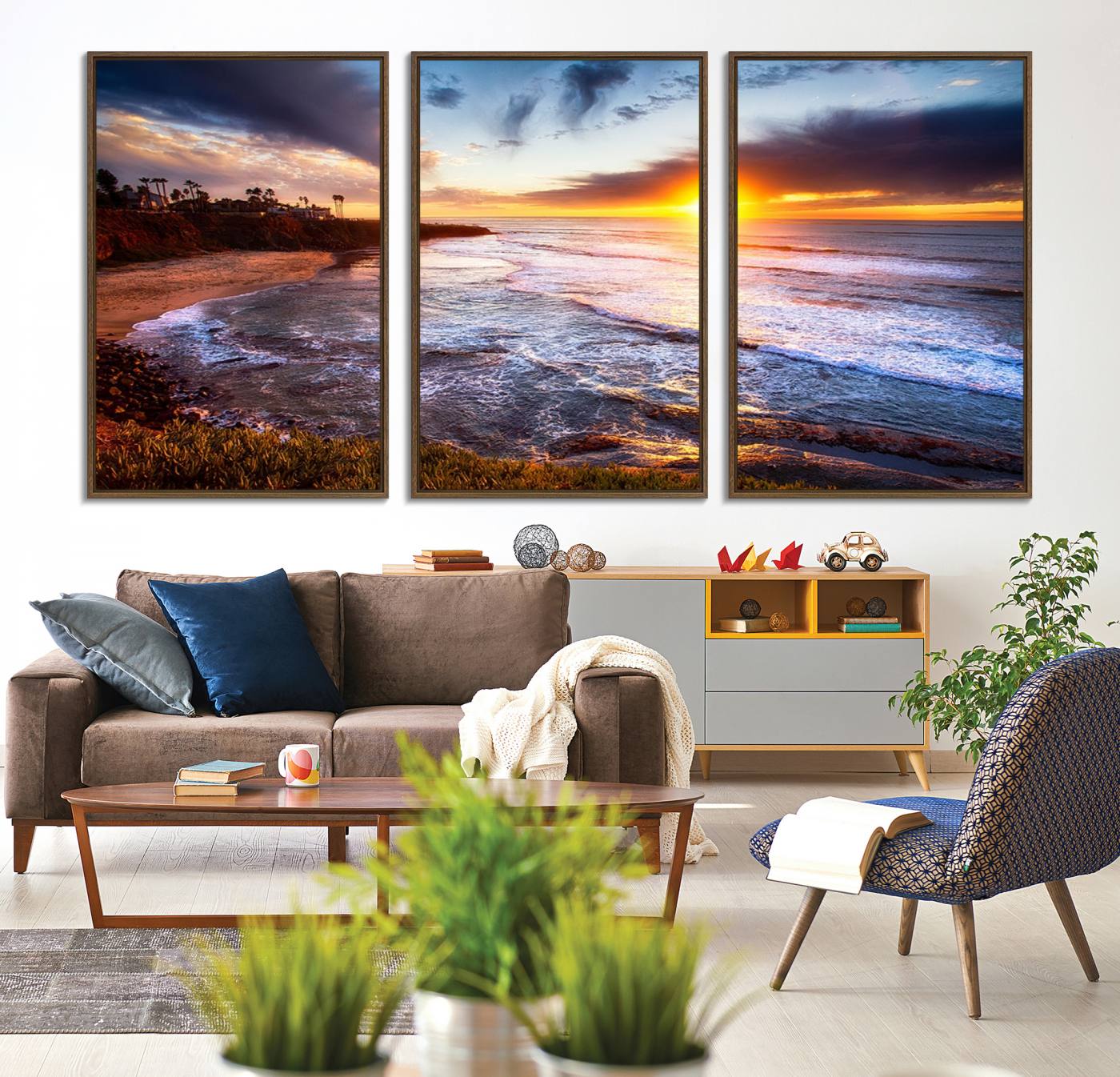 -California Coastline Sunset Canvas Art for Beach House Decor