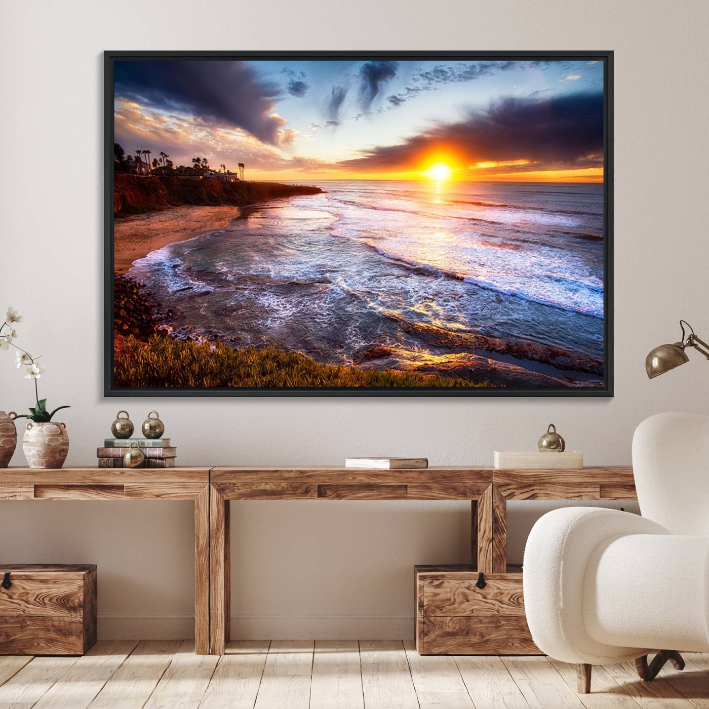 13862-MGV-FC-36X24_Black-California Coastline Sunset Canvas Art for Beach House Decor