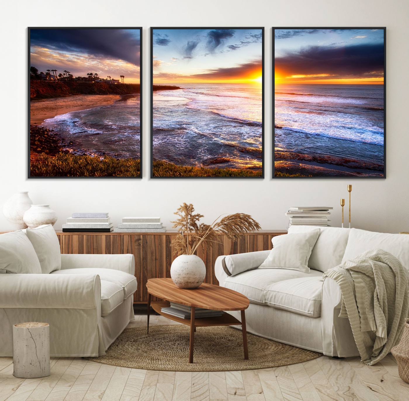 13862-MGV-FC-60X30-3P_Black-California Coastline Sunset Canvas Art for Beach House Decor