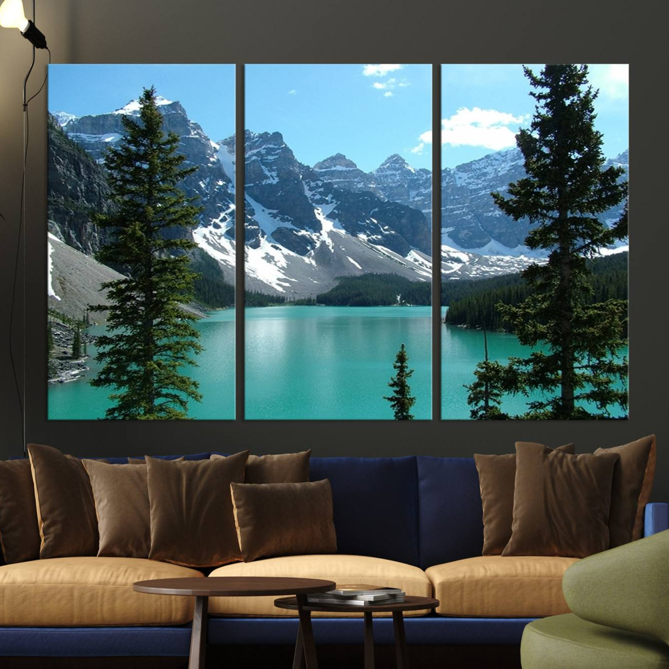 -Canadian Rockies Moraine Lake Landscape Canvas Print, Turquoise Lake & Mountain View Wall Art, Ready