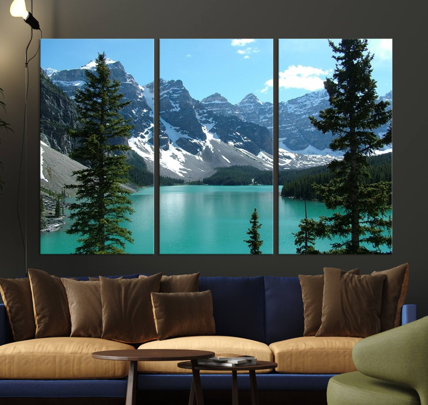 -Canadian Rockies Moraine Lake Landscape Canvas Print, Turquoise Lake & Mountain View Wall Art, Ready