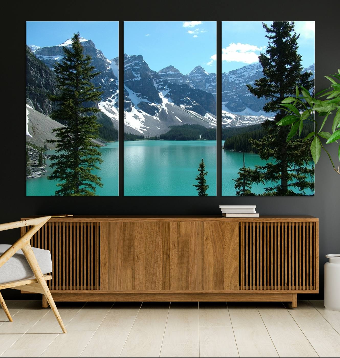 -Canadian Rockies Moraine Lake Landscape Canvas Print, Turquoise Lake & Mountain View Wall Art, Ready