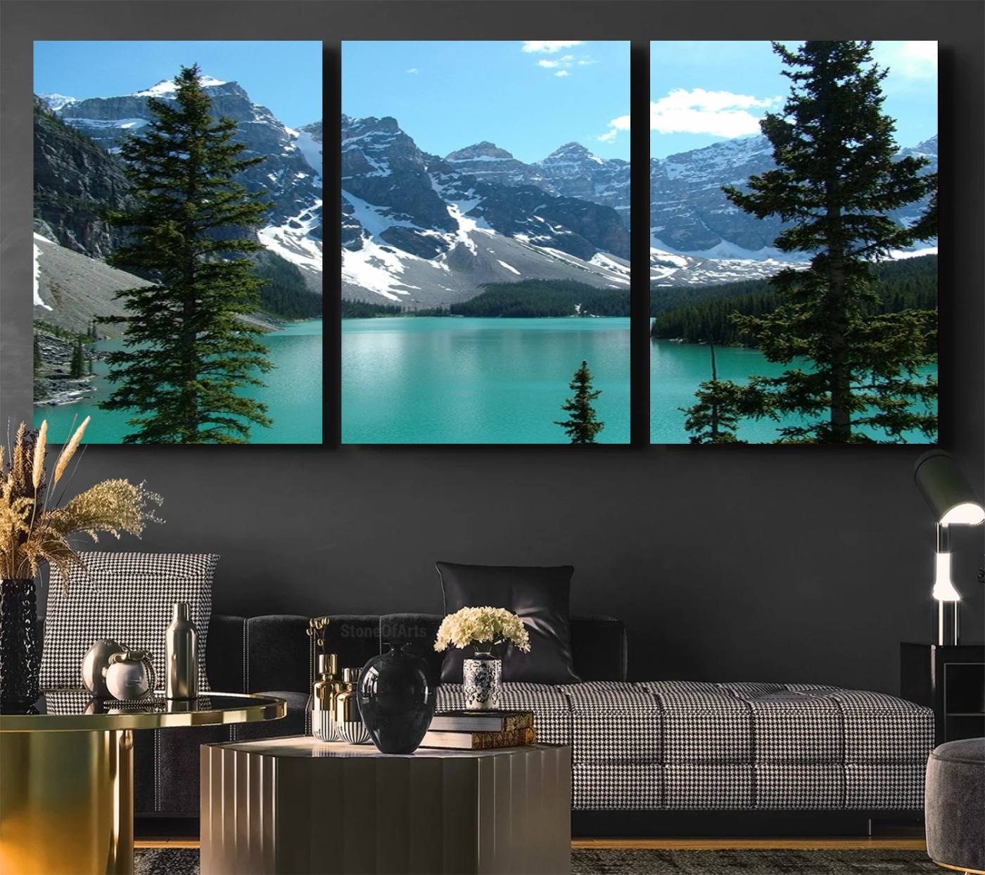 -Canadian Rockies Moraine Lake Landscape Canvas Print, Turquoise Lake & Mountain View Wall Art, Ready