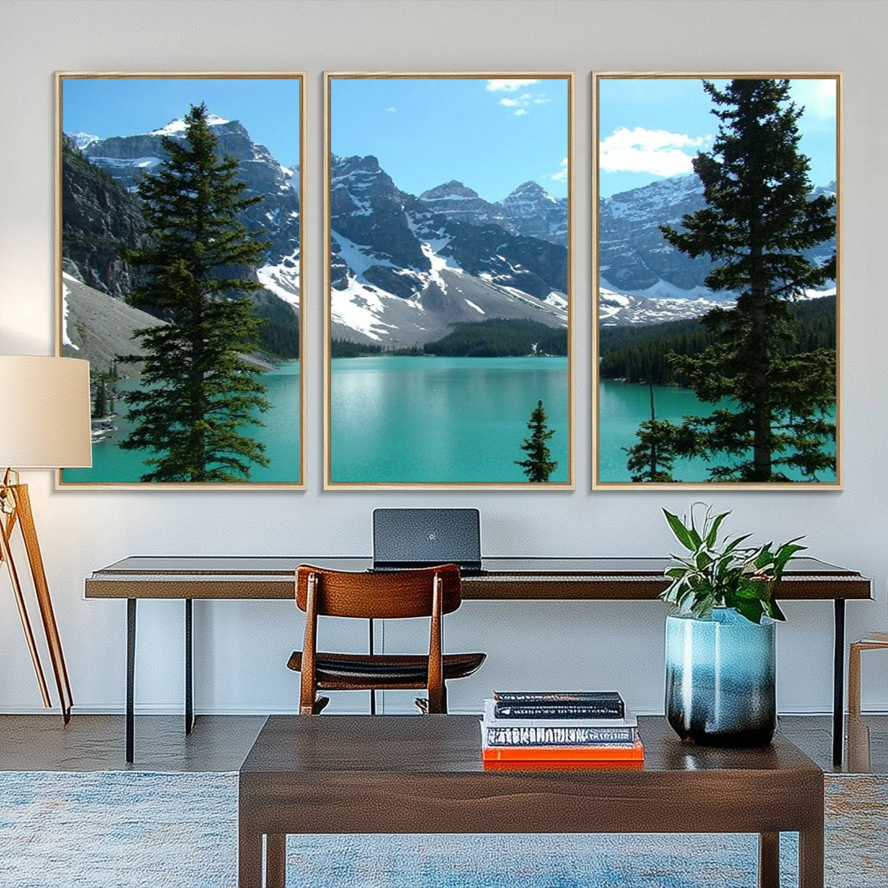 77348-MGV-FC-48X32-3P_Natural-Canadian Rockies Moraine Lake Landscape Canvas Print, Turquoise Lake & Mountain View Wall Art, Ready