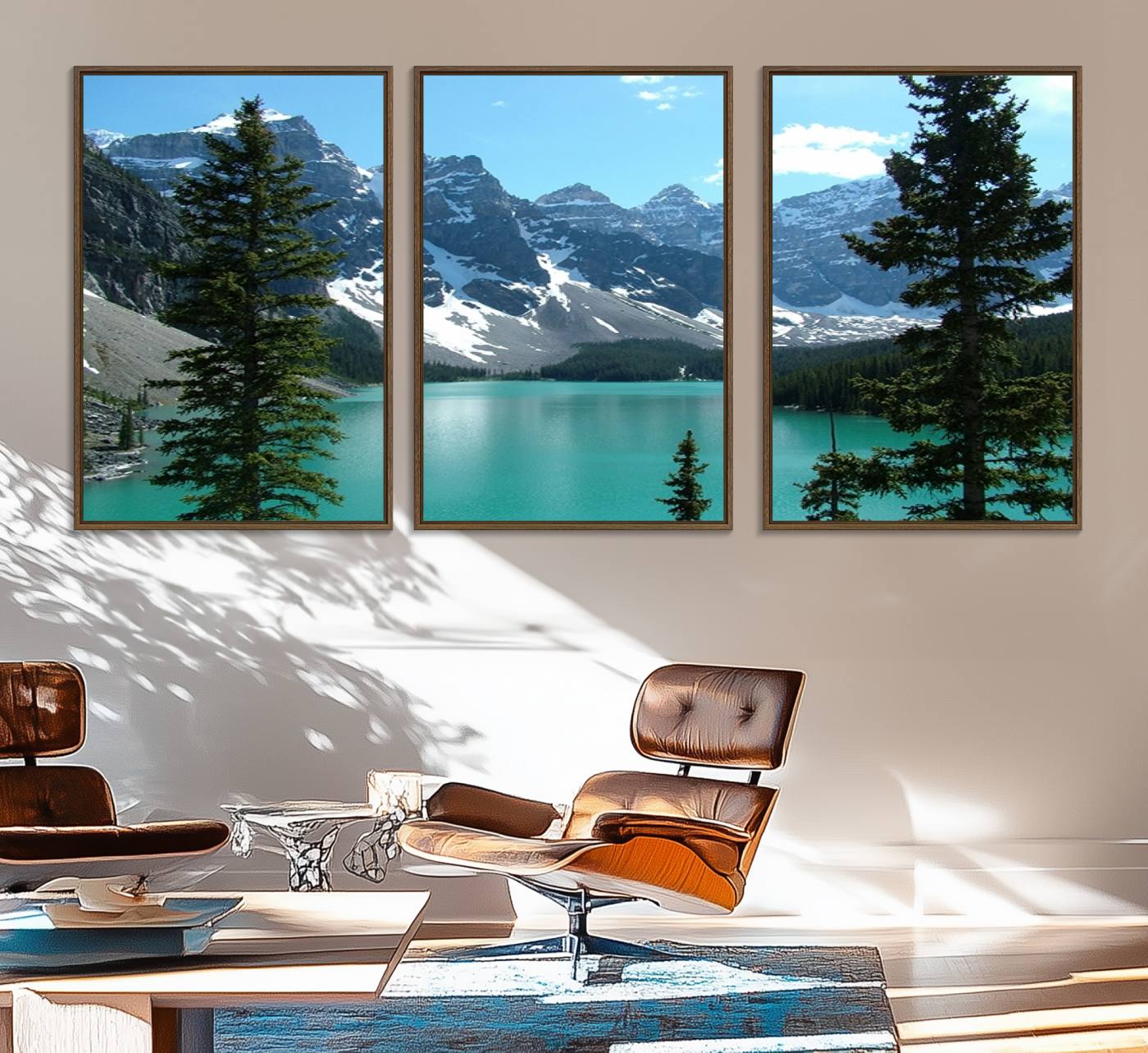 77348-MGV-FC-60X30-3P_Walnut-Canadian Rockies Moraine Lake Landscape Canvas Print, Turquoise Lake & Mountain View Wall Art, Ready